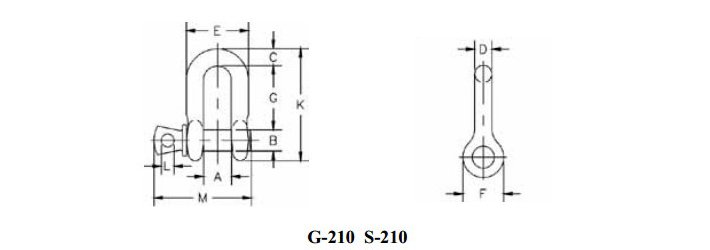 美國Crosby D型卸扣G-210結(jié)構(gòu)尺寸圖 美國Crosby D型卸扣G-210結(jié)構(gòu)尺寸圖