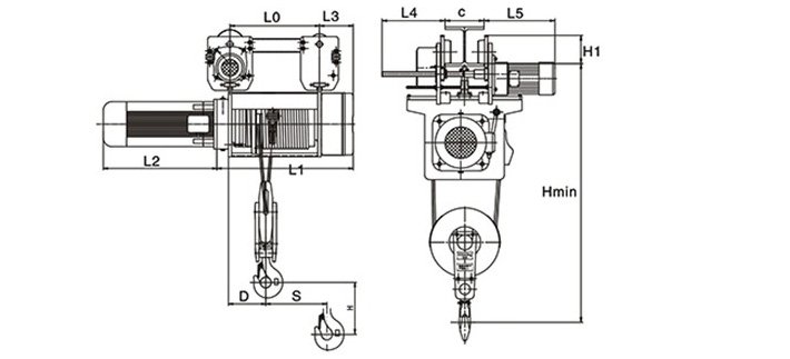 運行式鋼絲繩電動葫蘆結(jié)構(gòu)尺寸圖片 運行式鋼絲繩電動葫蘆結(jié)構(gòu)尺寸圖片