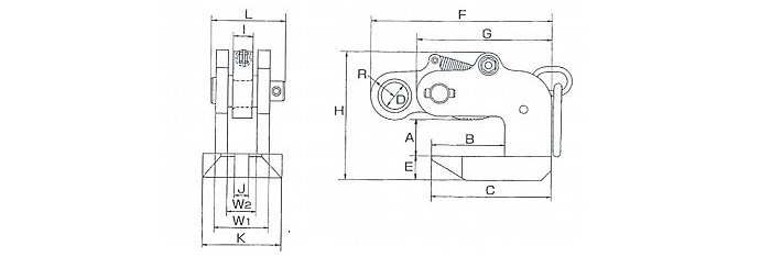 鷹牌VAFS型水平橫吊具結(jié)構(gòu)尺寸圖片