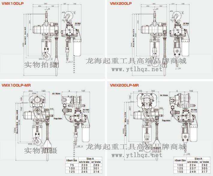 三榮SAN-EI VMX型氣動葫蘆尺寸圖